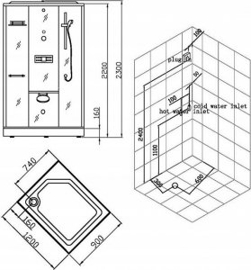 EAGO Kabina parowa z termostatem 120x90 prawa czarna 7