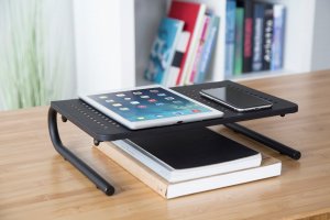 Powerton Podstawa pod monitor, miejsce na klawiaturę, czarny, metal/ tworzywo, 20 kg nośność, Powerton, ergo 5