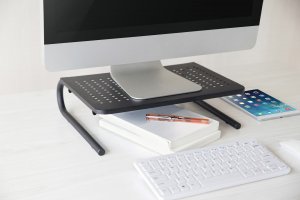 Powerton Podstawa pod monitor, miejsce na klawiaturę, czarny, metal/ tworzywo, 20 kg nośność, Powerton, ergo 7