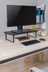 Powerton Podstawa pod monitor, łatwy montaż, miejsce na klawiaturę, czarny, metal / płyta mdf, 20 kg nośność, Powerton, ergo 10