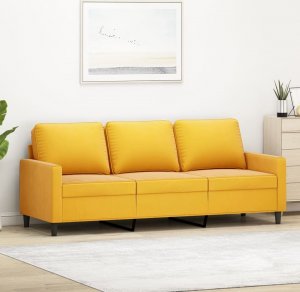 vidaXL vidaXL Sofa 3-osobowa, żółty, 180 cm, tapicerowana aksamitem 1