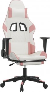 Fotel vidaXL biało-różowy z podnóżkiem (3143772) 1