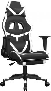 Fotel vidaXL czarno-biały z podnóżkiem (345439) 1