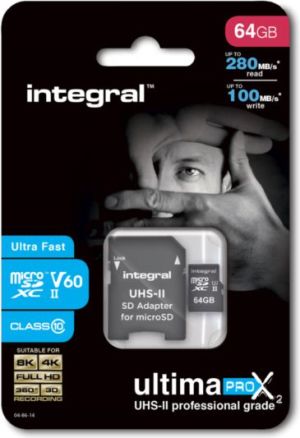 Karta Integral MicroSDXC 64 GB Class 10 UHS-II V60 (INMSDX64G-280/100U2) 1