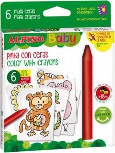 ALPINO BABY Kredki woskowe grube 6 kolor + karty jungla 1