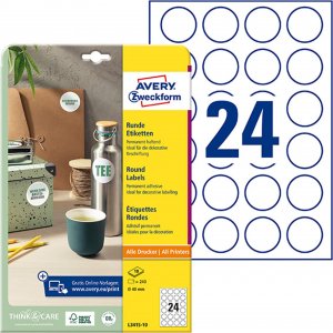 AVERY  Zweckform etykiety 40mm, A4, białe, 24 etykiety, pakowany po 10 szt., L3415-10, do drukarek laserowych i atramentowych 2
