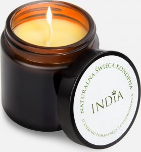 India Cosmetics Naturalna świeca konopna o zapachu pomarańczy i cynamonowca 90g (1) 1