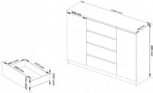 Fabryka Mebli Akord Komoda K 140 cm 2 drzwi 4 szuflady - dąb artisan-biała 3