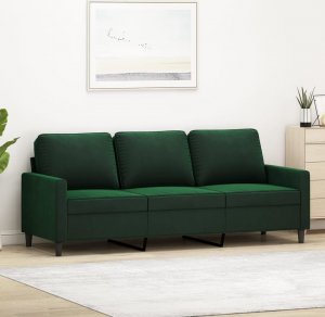 vidaXL vidaXL Sofa 3-osobowa, ciemnozielony, 180 cm, obita aksamitem 1