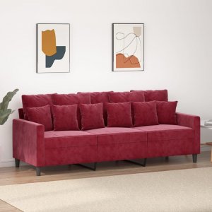 vidaXL vidaXL Sofa 3-osobowa, winna czerwień, 180 cm, obita aksamitem 1