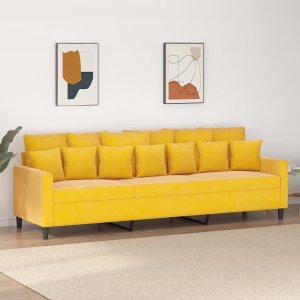 vidaXL vidaXL Sofa 3-osobowa, żółty, 210 cm, tapicerowana aksamitem 1