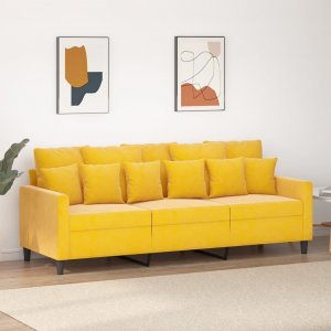 vidaXL vidaXL Sofa 3-osobowa, żółty, 180 cm, tapicerowana aksamitem 1