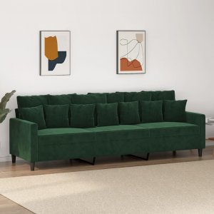 vidaXL vidaXL Sofa 3-osobowa, ciemnozielony, 210 cm, obita aksamitem 1