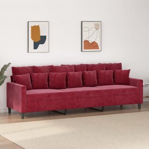 vidaXL vidaXL Sofa 3-osobowa, winna czerwień, 210 cm, obita aksamitem 1