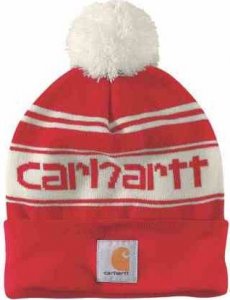 Carhartt Czapka Carhartt Knit PomPom Cuffed Logo Red Winter 1