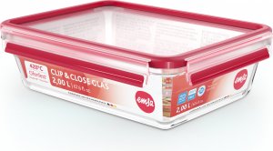Emsa Emsa CLIP & CLOSE glass food storage container 2.0 liters (transparent/red, rectangular) 3