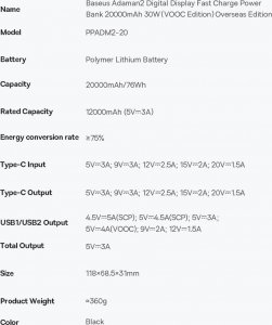 Powerbank Baseus Adaman2 30W 20000mAh Czarny 6