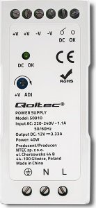 Qoltec Zasilacz na szynę DIN | 40W | 12V | 3.33A | Biały | Slim 2