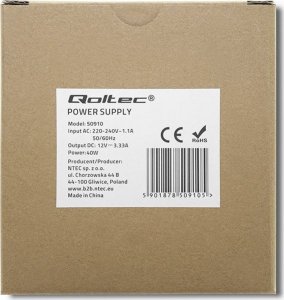 Qoltec Zasilacz na szynę DIN | 40W | 12V | 3.33A | Biały | Slim 7