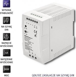 Qoltec Zasilacz na szynę DIN | 96W | 24V | 4A | Biały | Slim 2