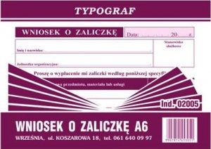 Typograf DRUK OFFSETOWY WNIOSEK O ZALICZKĘ A6 80 KARTEK 2005 TYPOGRAF 1