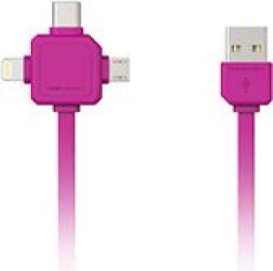 Kabel USB PowerCube USB-A - USB-C + microUSB + Lightning 1.5 m Różowy (9003PK/USBC15) 1