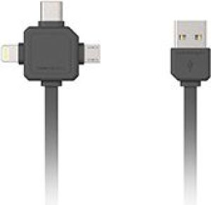 Kabel USB PowerCube USB-A - USB-C + microUSB + Lightning 1.5 m Szary (9003GY/USBC15) 1