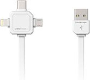 Kabel USB PowerCube USB-A - USB-C + microUSB + Lightning 1.5 m Biały (9003WT/USBC15) 1