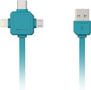 Kabel USB PowerCube USB-A - USB-C + microUSB + Lightning 1.5 m Niebieski (9003BL/USBC15) 1