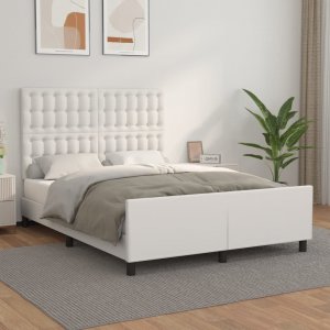 vidaXL vidaXL Rama łóżka z zagłówkiem, białe, 140x190cm, obite sztuczną skórą 1