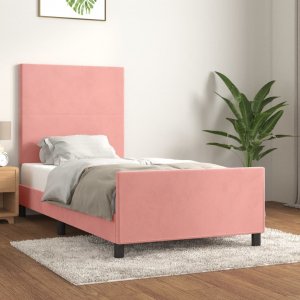 vidaXL vidaXL Rama łóżka z zagłówkiem, różowa, 90x190 cm, aksamitna 1