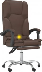 Krzesło biurowe vidaXL vidaXL Rozkładane, masujące krzesło biurowe, brązowe, sztuczna skóra 8