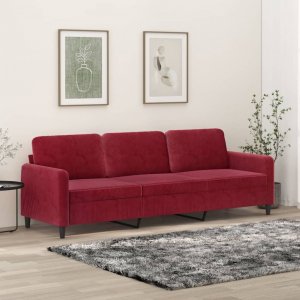 vidaXL vidaXL Sofa 3-osobowa, winna czerwień, 210 cm, obita aksamitem 1