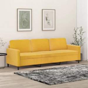 vidaXL vidaXL Sofa 3-osobowa, żółty, 210 cm, tapicerowana aksamitem 1