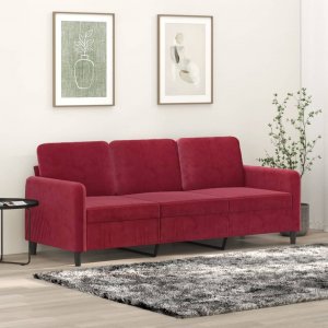 vidaXL vidaXL Sofa 3-osobowa, winna czerwień, 180 cm, obita aksamitem 1