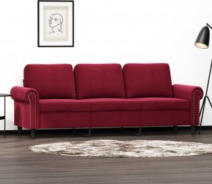 vidaXL vidaXL Sofa 3-osobowa, winna czerwień, 180 cm, obita aksamitem 1