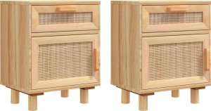vidaXL Szafki nocne, 2 szt., brązowe, lite drewno sosnowe i rattan 2