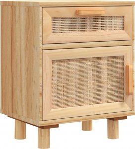 vidaXL Szafki nocne, 2 szt., brązowe, lite drewno sosnowe i rattan 4