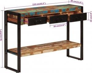 vidaXL Stolik konsolowy, 110x30x76 cm, lite drewno z odzysku 7