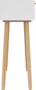 vidaXL Stolik konsolowy, biały, 80x30x75 cm, lita sosna i rattan 5