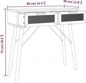 vidaXL Stolik konsolowy, czarny, 80x30x75 cm, lita sosna i rattan 7