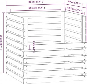 vidaXL Kompostownik, biały, 80x80x78 cm, lite drewno sosnowe 8