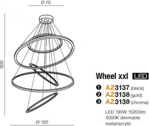 Lampa wisząca Azzardo Wisząca lampa pokojowa Wheel pierścienie LED 190W złote 3