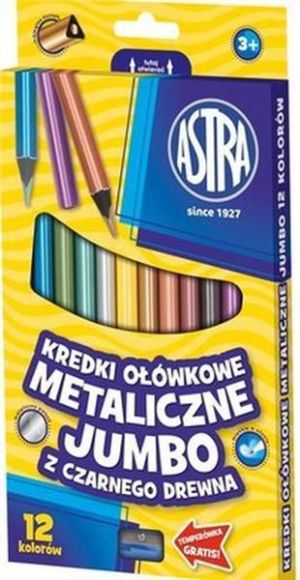 Astra Kredki ołówkowe metaliczne jumbo z czarnego drewna 12 kolorów 1