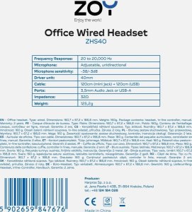 Klawiatura + mysz ZOY Klawiatura + mysz ZOY ZKM888 + Podstawka pod laptopa ZOY ZLS02 + Słuchawki ZOY ZHS40 21