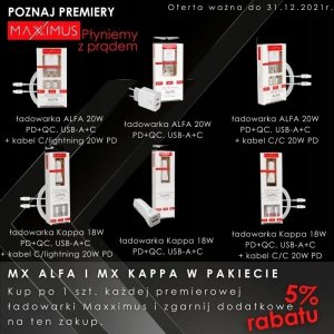 Ładowarka Maxximus ŁAD. SIECIOWA MX ALFA 20W PD+QC, USB-A+C WHITE/BIAŁY 5
