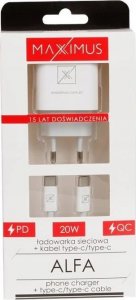 Ładowarka Maxximus ŁAD. SIECIOWA MX ALFA 20W PD+QC, USB-A+C + KABEL C/C 20W PD, WHITE/BIAŁY 4