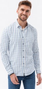 Ombre Bawełniana koszula męska w kratę REGULAR FIT - V2 biało-niebieska K637 S 1