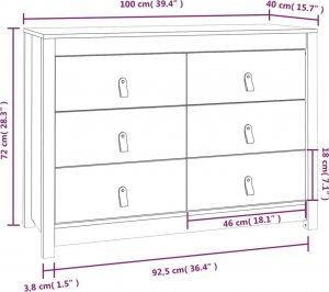 vidaXL Komoda, 100x40x72 cm, lite drewno sosnowe 10