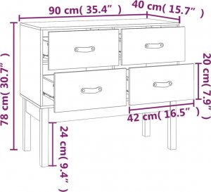 vidaXL Komoda, 90x40x78 cm, lite drewno sosnowe 9